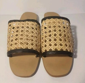 St Agni Size 40 Black Leather And Rattan Hennie Slip On Sandals Like New - Bild 1 von 8