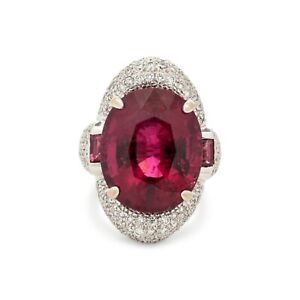 One Oval & Baguette Mixed Cut 14.35CT Rubellite & Pave Set 2.03CT CZ Class Ring