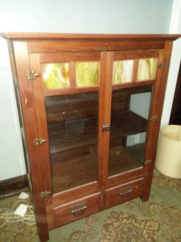 VINTAGE KITCHEN CABINET  PIE SAFE STYLE. ...MISSION SLAG GLASS Cover