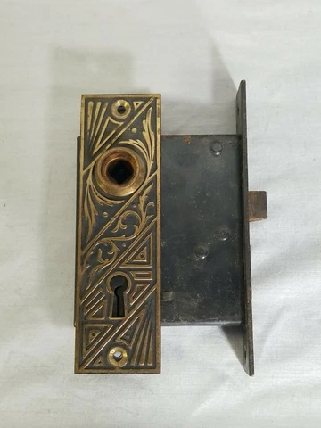 Russell & Erwin Bronze Door Knob Plates w/ Mortise Lock Antique Cover