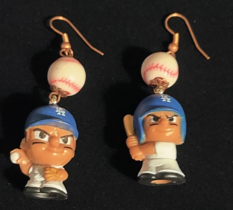 Los Angeles Dodgers Teeny Baseball Player Earring Set Dangles Cover