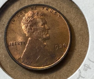 1936 BU Lincoln Red Brown Error Struck Through Grease Y41 - Bild 1 von 2
