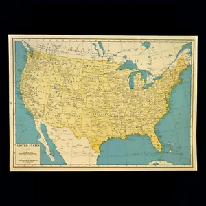 Vintage UNITED STATES Map of the US Wall Art Decor Original 1940s - Picture 1 of 9