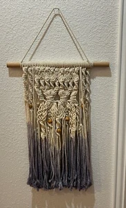 Purple Cream Ombre Wall Art Hanging Macrame Wood Beads Bohemian Woven - Picture 1 of 7