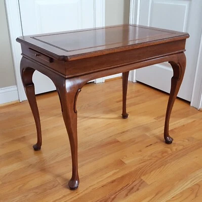 Vintage Queen Anne Style Tea Table Walnut/Mahogany Unmarked Two Pull Out Trays! - Image 1 of 4