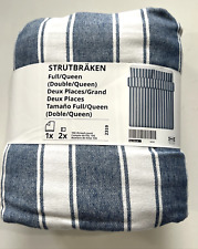 Ikea STRUTBRAKEN Full/Queen Duvet Cover +2 Pillowcases Flannel White Blue Stripe