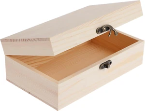 Wooden Box with Hinged Lid and Front Clasp, Unpainted Wooden Jewelry Box for DIY - Picture 1 of 7
