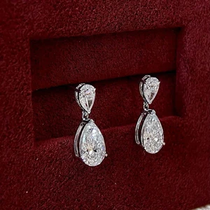 IGI Certified 4.10Ct Lab Grown Diamond Dangle Drop Women Earrings 14k White Gold - Picture 1 of 4