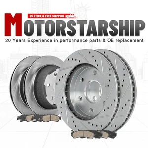 12" Front &12.78" Rear Drilled Rotors Brake Pads for Silverado Sierra 1500 New - Foto 1 di 17