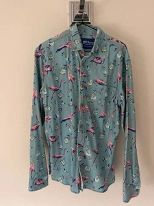 YP THREADS Mens Size Medium - Flamingos Long Sleeve Blue Party Shirt - Picture 1 of 3