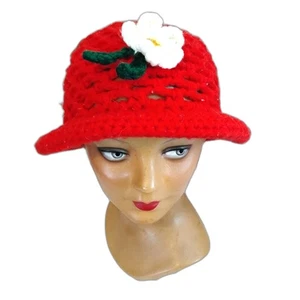 Sombrero Cubo Margarita Crochet Estilo Retro, Rojo Brillante - Imagen 1 de 5