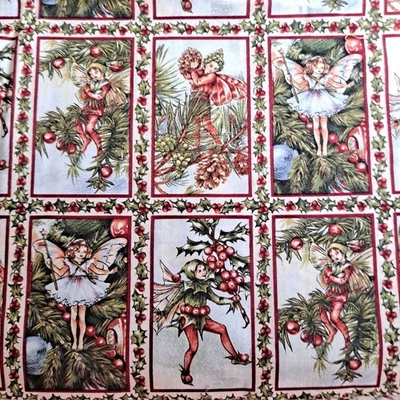 Christmas Flower Fairies Patchwork Cotton Fabric 27" X 44" Cicely Mary Barker  - Image 1 of 4