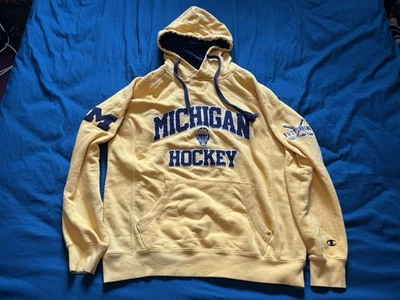 Michigan Wolverines Hockey Hoodie Sweatshirt Mens Large Yellow Champion Yost - Image 1 of 4