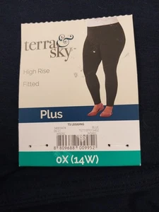 Terra & Sky Women's Leggings Solid Blue Size OX (14W) Wide Waistband New 5L75 - Picture 1 of 6