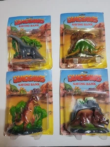 Set Of 4 VINTAGE 1985 SOMA DINOSAUR Saving BANK MOC T-rex Steg Triceratops Bront - Picture 1 of 8
