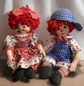 Marie Osmond #829 Raggedy Ann & Andy 8” Twins Beanie Porcelain Dolls- Signed - Picture 1 of 20