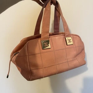 Chanel Pink Coco Mark Chocolate Bar Caviar Skin Tote Bag Logo Handbag Vintage - Picture 1 of 11