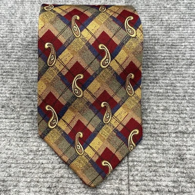 Corbata Joseph Abboud vintage para hombre seda roja dorada cuadros cachemira hecha en EE. UU. 4 X 59 Foto 1 de 4