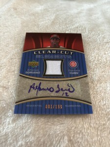 🔥📈 ALFONSO SORIANO On Card Auto #d 1/199 2007 UPPER DECK CLEAR CUT PATCH Cubs