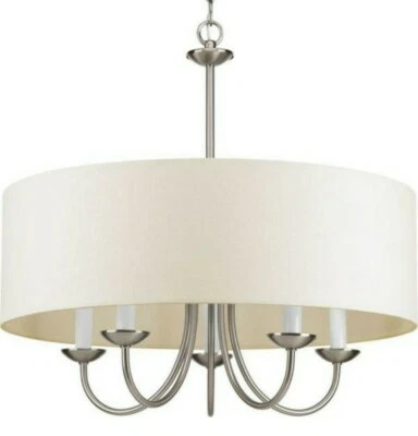 Progress Lighting 5-Light Brushed Nickel Chandelier w/ Beige Linen Shade - Image 1 of 4
