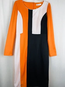 Order Plus Womens XXL Dress Stretch Orange Black White 3/4 Sleeve Midi Retro NEW - Picture 1 of 4