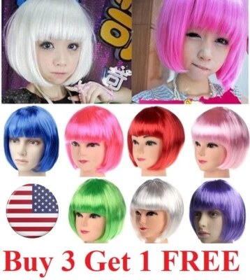 Sexy BOB Full Wig Multiple Colors Cosplay Costume Anime Halloween Party Hair USA - Image 1 of 3