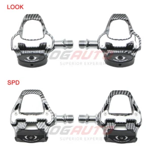 For SPD / LOOK Road Bike Clipless Self-Lock Pedal W/ Cleat Carbon Fiber Pattern - Picture 1 of 18