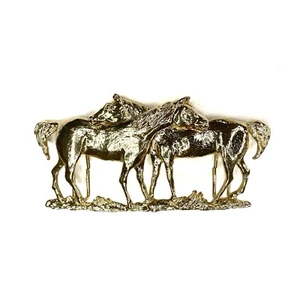 Vintage 1986 Mimi Di N Double Horse Equestrian Interlock Belt Buckle in Gold - Picture 1 of 9