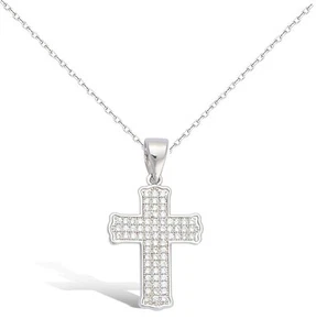Collier 45cm Croix Pavage Diamant Cz de 27 mm Argent Massif 925/000 Dolly-Bijoux - Imagen 1 de 11