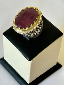 Heavy Men Silver 925 Ring Big Genuine African Ruby Handmade Jewelry ياقوت افريقي - Picture 1 of 17