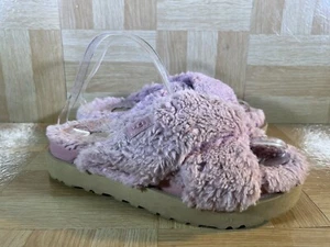 UGG Australia Fuzz Sugar Platform Slippers Cross Strap Pink S/N 1120860 Sz 8 - Picture 1 of 14