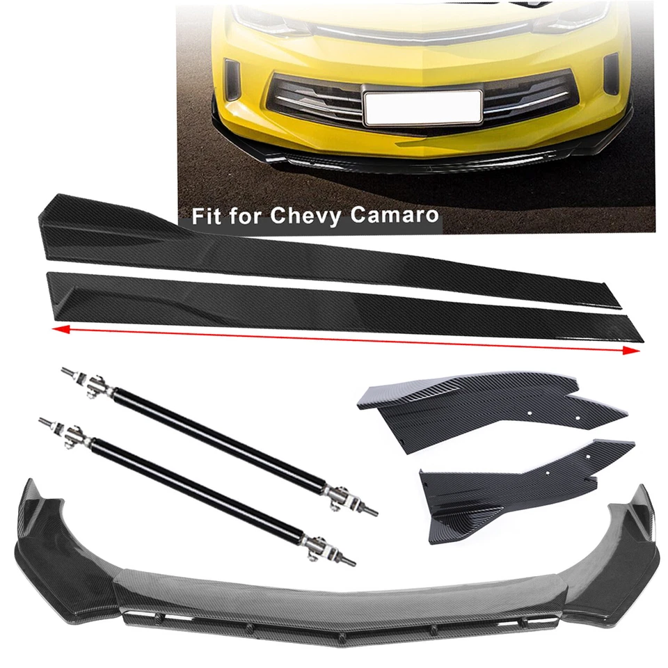 For Chevy Camaro Carbon Fiber Front Bumper L Splitter Side Skirt Strut Rods Foto 1 de 4
