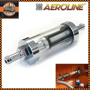 UNIVERSAL Chrome & Glass Fuel Petrol Diesel Inline Filter 5/16" 8mm - Picture 1 of 5