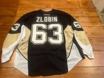 2013-14 Pittsburgh Penguins #63 Антон Злобин ИГРОВАЯ Б/У ФУТБОЛКА РАЗМЕР 56 TEAM LOA - Изображение 1 из 4