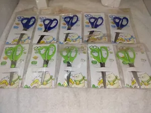 10 Child Yopo Scissors Blunt Tip Hand Friendly Handle Blue and Green *NEW* - Picture 1 of 4