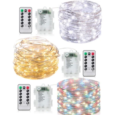 50-100 LEDS Battery Operated Mini LED Copper Wire String Fairy Lights W/ Remote - Image 1 of 4