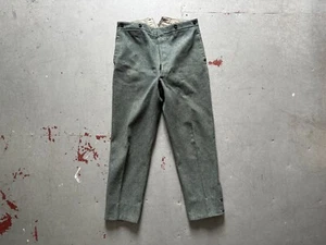 40s vintage WW2 Swiss army green wool military brass buckle back suspender pants - Picture 1 of 16