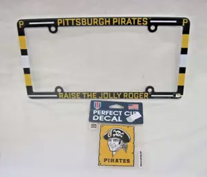 PITTSBURGH PIRATES PLASTIC LICENSE PLATE FRAME 6" X 12" AND 4" DIE CUT DECAL - Picture 1 of 1