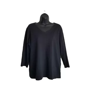 LL Bean Womens Black Cotton V Neck Tee XL Casual Relaxed Fit 3/4 Sleeve Capsule - Picture 1 of 10