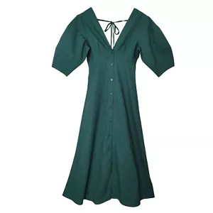 Commense Cotton & Linen Button-Front Knotted Long Dress Womens XS Green NWT - Picture 1 of 11