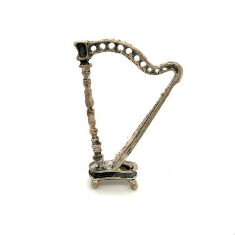 Vintage Sterling Silver Detailed String Harp Musical Instrument Figure Miniature Cover