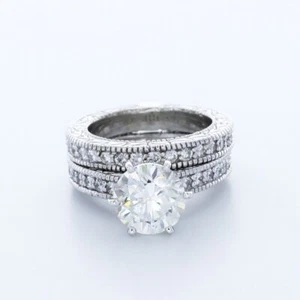 5.17ct H SI2 Round Natural Diamonds 18k Vintage Style Ring with Wedding Band - Picture 1 of 10