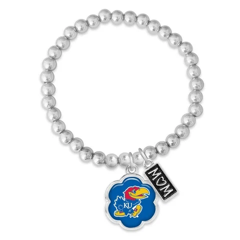 Kansas Jayhawks Mom Hazel Silver Blue Beaded Stretch Bracelet Jewelry KU Gift Cover