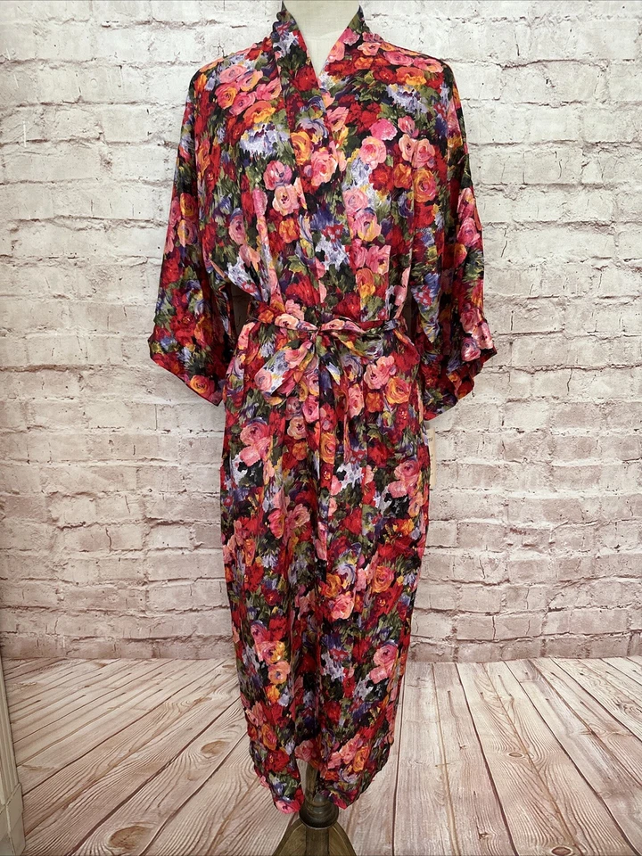Cinema Etoile Mujer Vintage Años 80 Largo Satinado Kimono Bata Floral Cinturón Talla M Nuevo de Lote Antiguo Foto 1 de 4