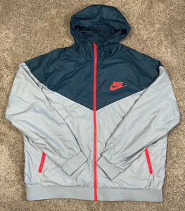 NIKE Windrunner Jacket / Windbreaker Mens XXL Hooded Full Zip Gray / Blue - Picture 1 of 23
