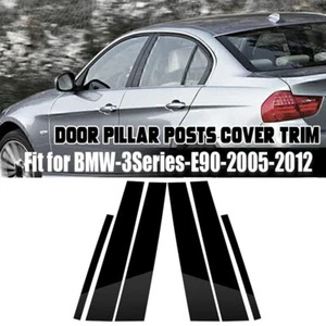 Gloss Black Pillar Posts for 2005-12 BMW 3 Series E90 6pc Door Trim Decal Cover - Picture 1 of 11