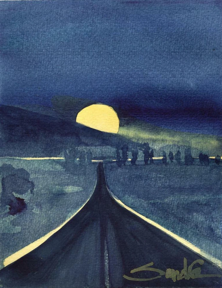 Into the Moon Art Print – Sandra Watercolors™ Signed LE Nightscape to Frame - Image 1 of 1