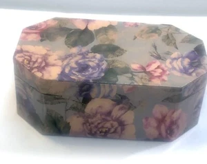 Floral Retro Trinket Box With Mirror Rectangular Shaped Hard Cardboard 80’s - Picture 1 of 12