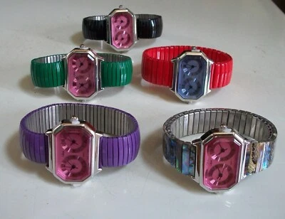 Women's multicolor  stretch band dual time (2 time zone) fashion travel watch - Image 1 of 4