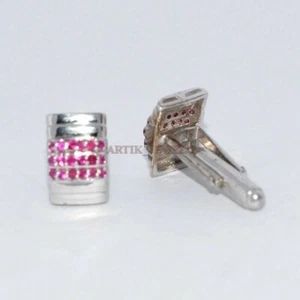 Heated Ruby Gemstone with 925 Sterling Silver Cufflink #2537 - Picture 1 of 3